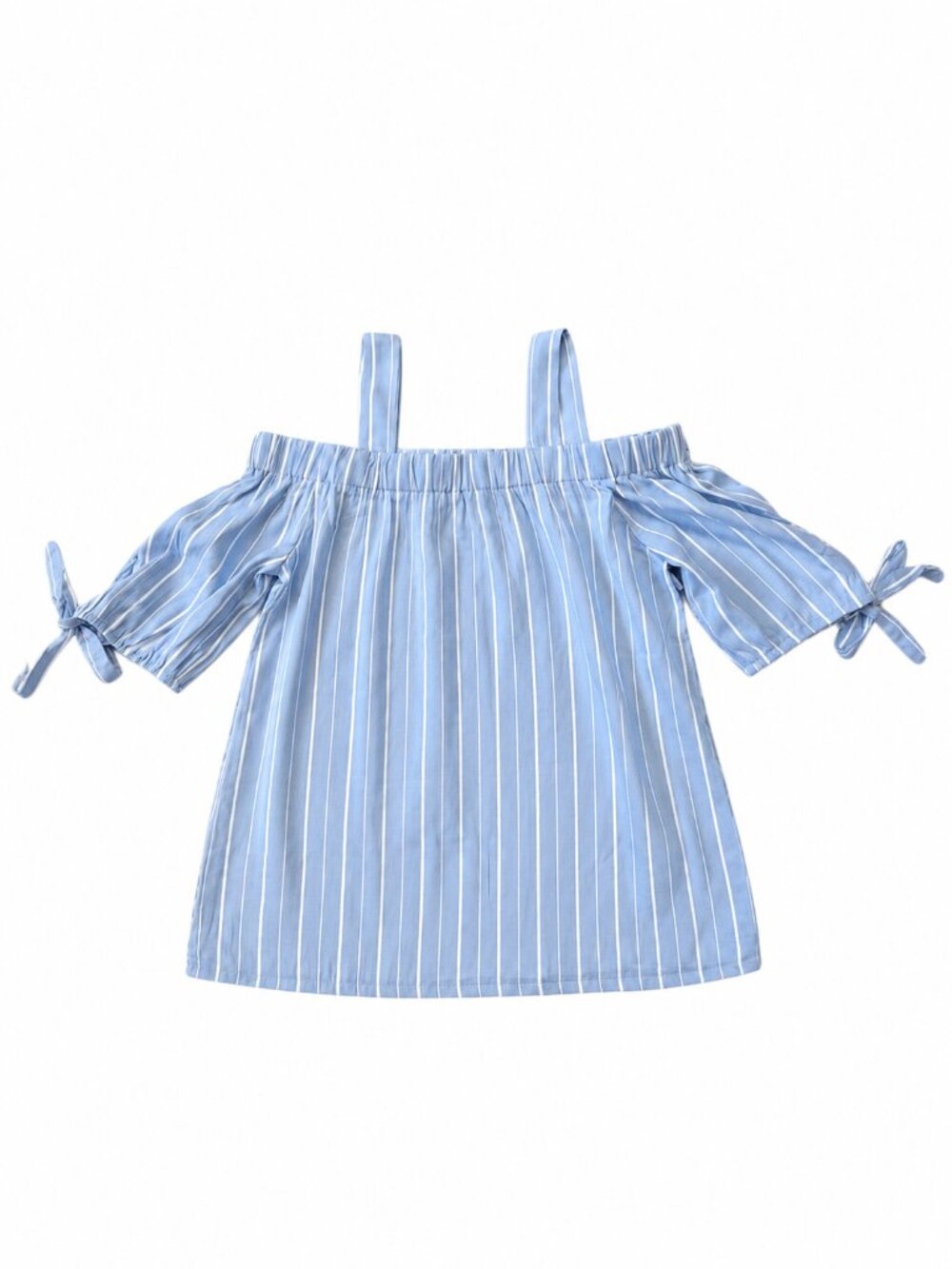 New Directions Petite Blue Striped Off Shoulder Tie Sleeve Top NWT - Picture 3 of 4